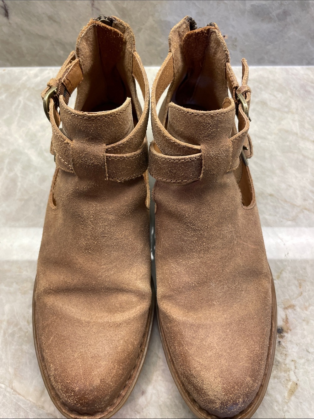 Börn Women's Tan Suede Ankle Booties with Buckle Detail - Picture 5 of 5